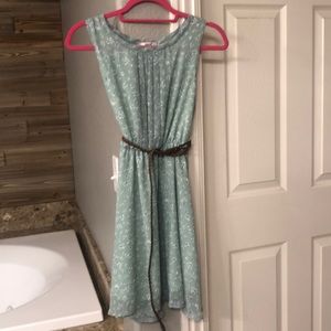 Floral Papaya dress with braided leather belt